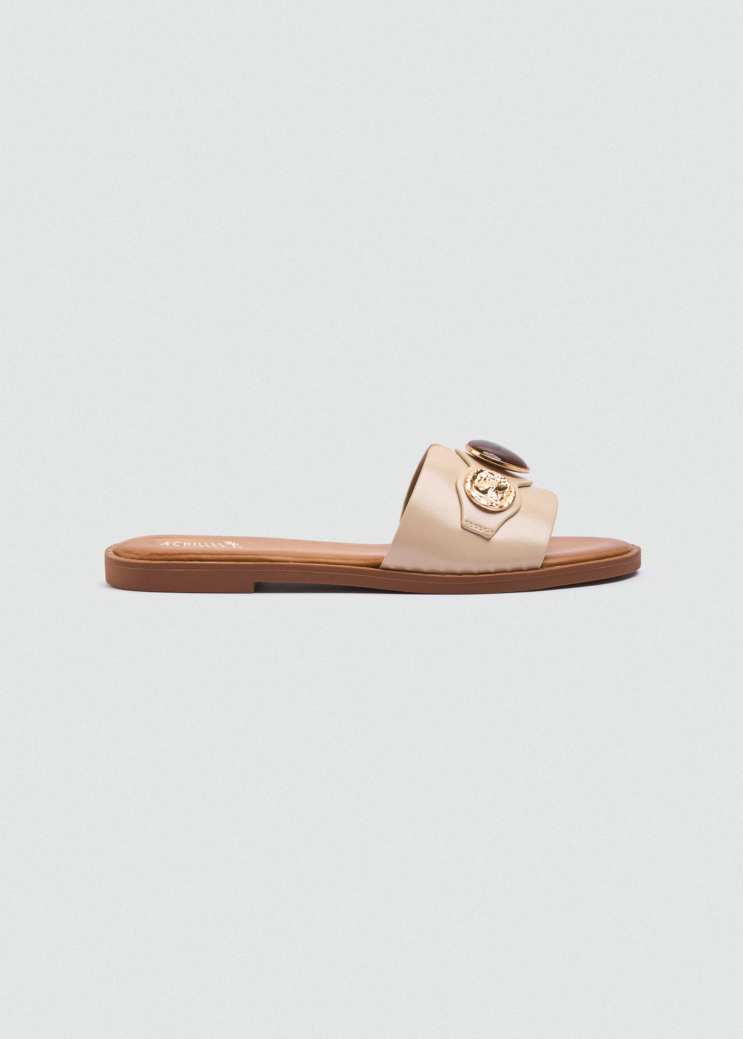 Flat Slides Coin Cabochon - Beige