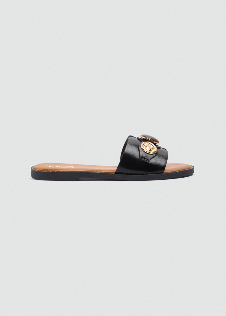 Flat Slides Coin Cabochon - Black