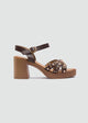 Platform Block Heel Studded Sandals - Brown