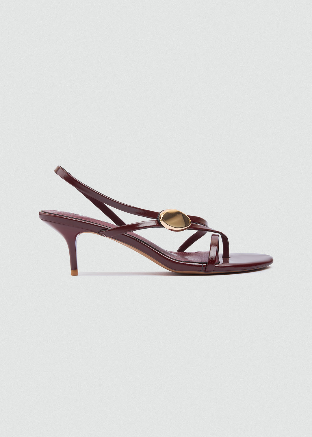 Asymmetric Strappy Stiletto Gold Disc - Maroon