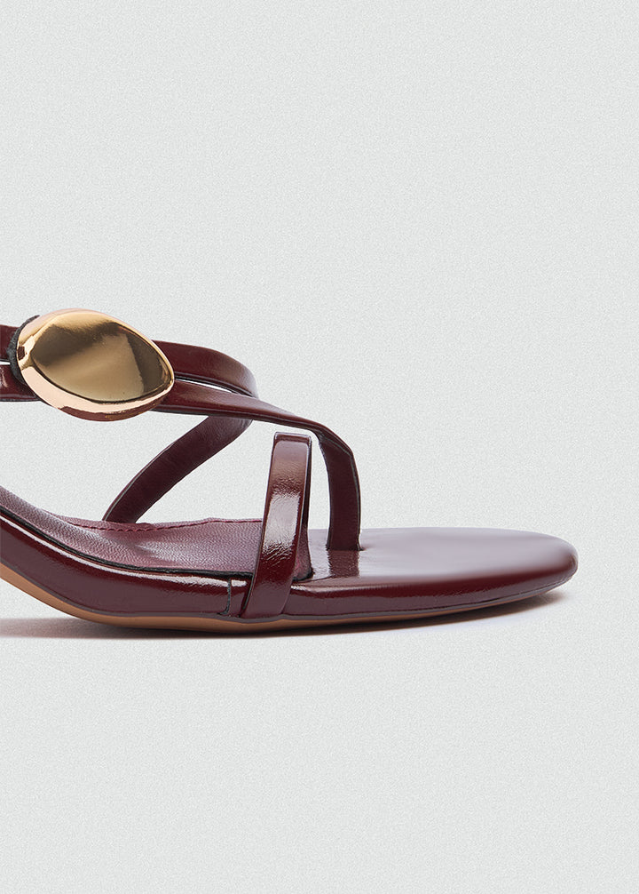 Asymmetric Strappy Stiletto Gold Disc - Maroon