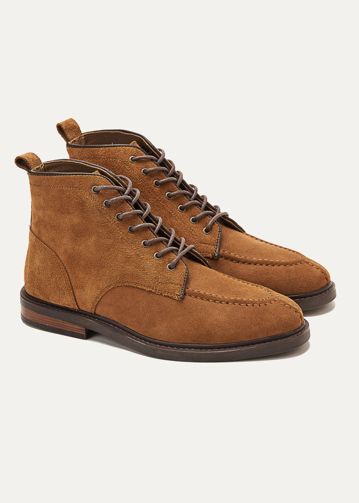 Moc Toe Suede Lace Up Genuine Leather Half Boots | Havana