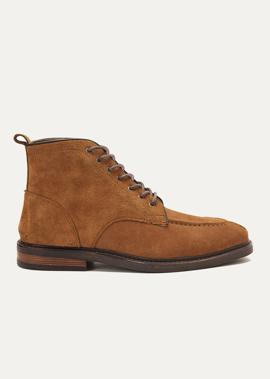 Moc Toe Suede Lace Up Genuine Leather Half Boots - Havana
