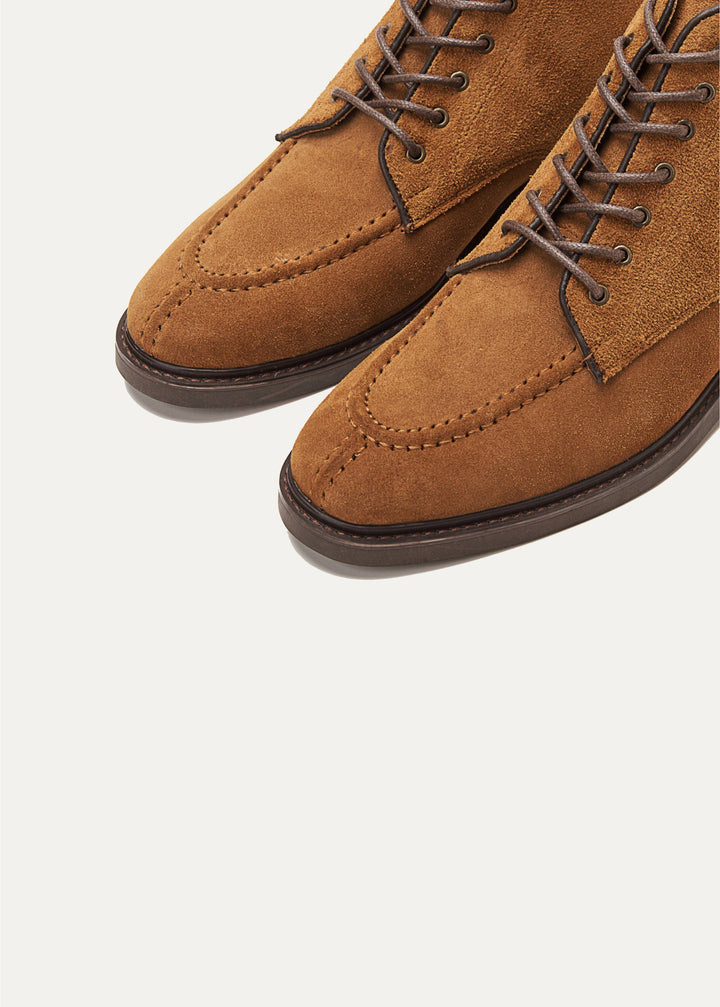 Moc Toe Suede Lace Up Genuine Leather Half Boots | Havana