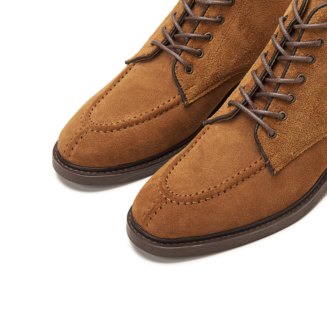 Moc Toe Suede Lace Up Genuine Leather Half Boots - Havana