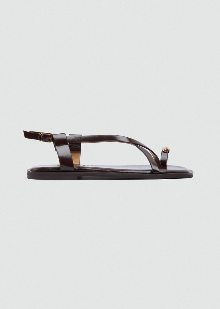 Thong Flat Sandals Gold Ring - Brown