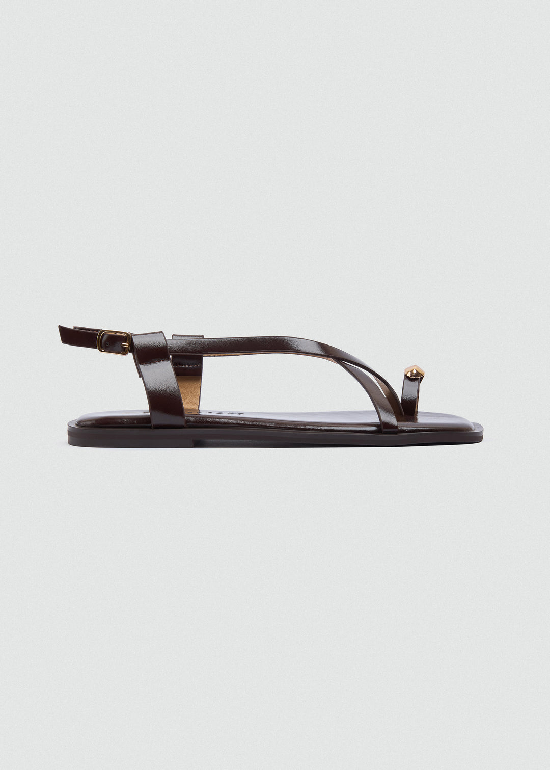 Thong Flat Sandals Gold Ring - Brown