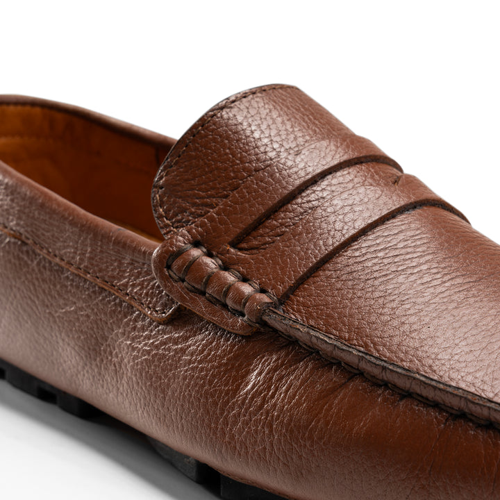 Moccasins | Tumbled calf leather rubber sole -Havan