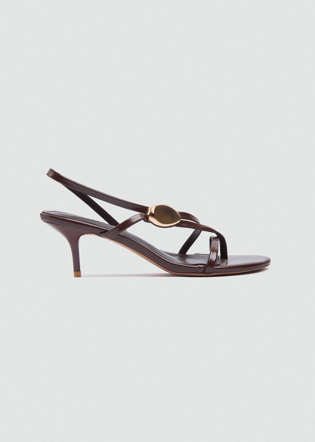 Asymmetric Strappy Stiletto Gold Disc - Brown