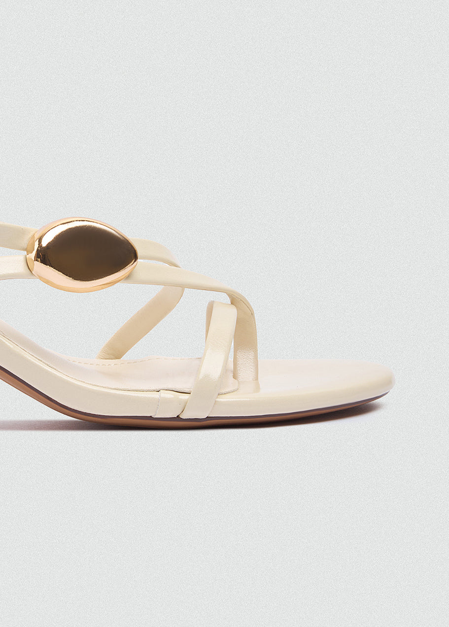 Asymmetric Strappy Stiletto Gold Disc - Beige