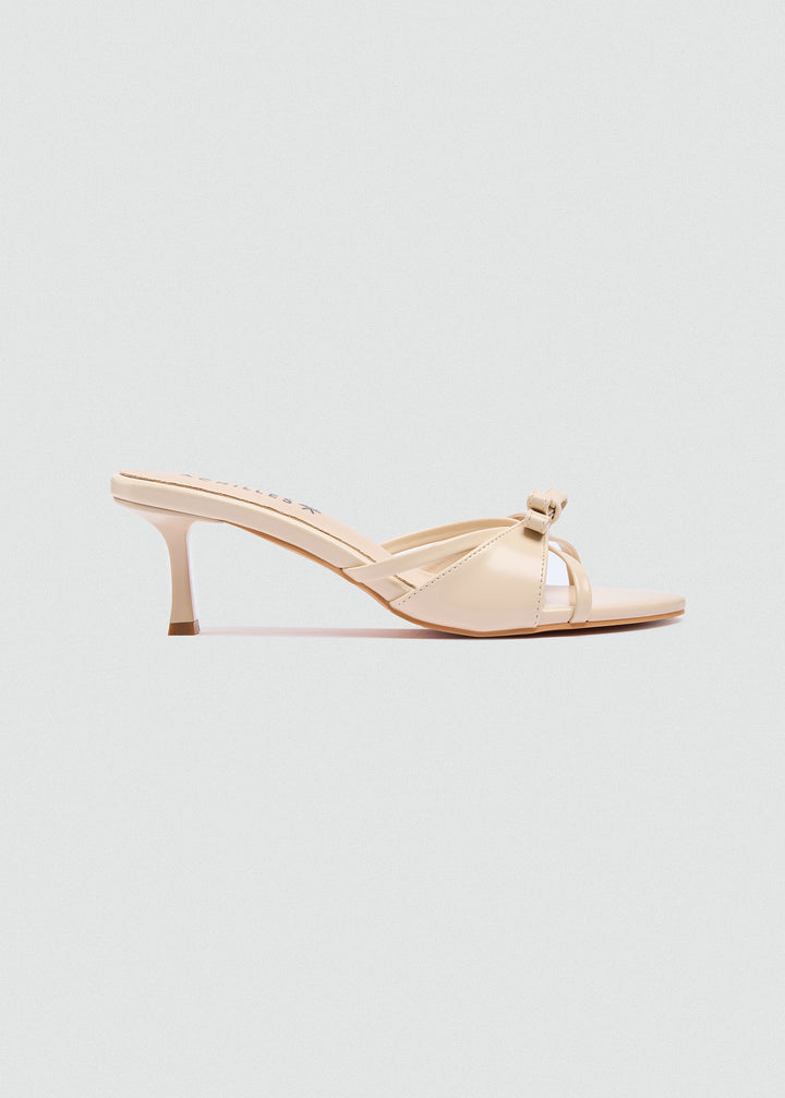 Patent Kitten Bow Heels - Beige