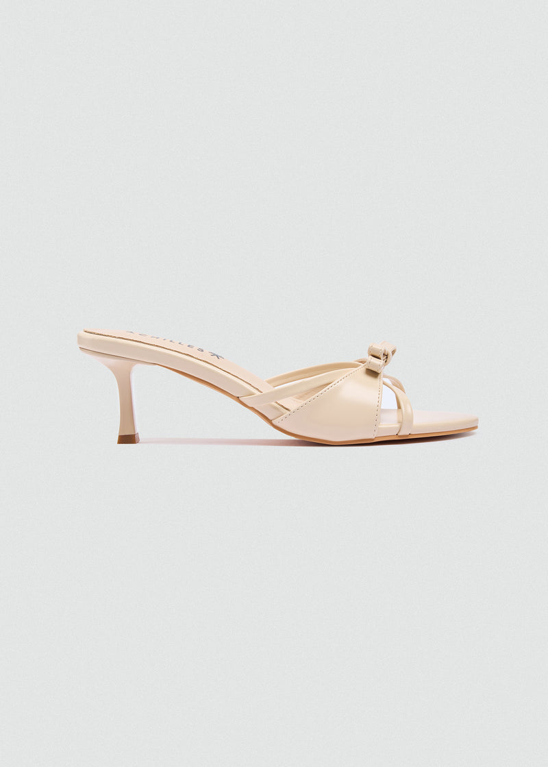 Patent Kitten Bow Heels - Beige