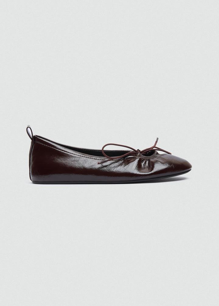 Patent Crinkle Ballet Flats - Brown