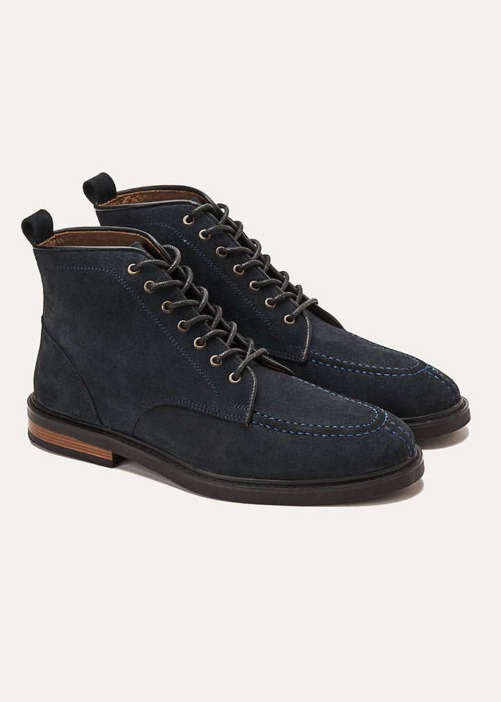 Moc Toe Suede Lace Up Genuine Leather Half Boots | Dark Blue