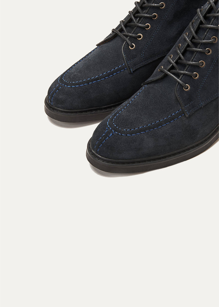 Moc Toe Suede Lace Up Genuine Leather Half Boots | Dark Blue