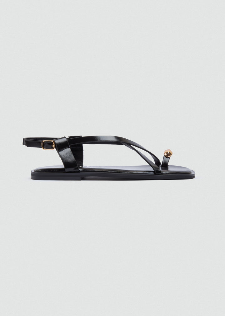 Thong Flat Sandals Gold Ring - Black