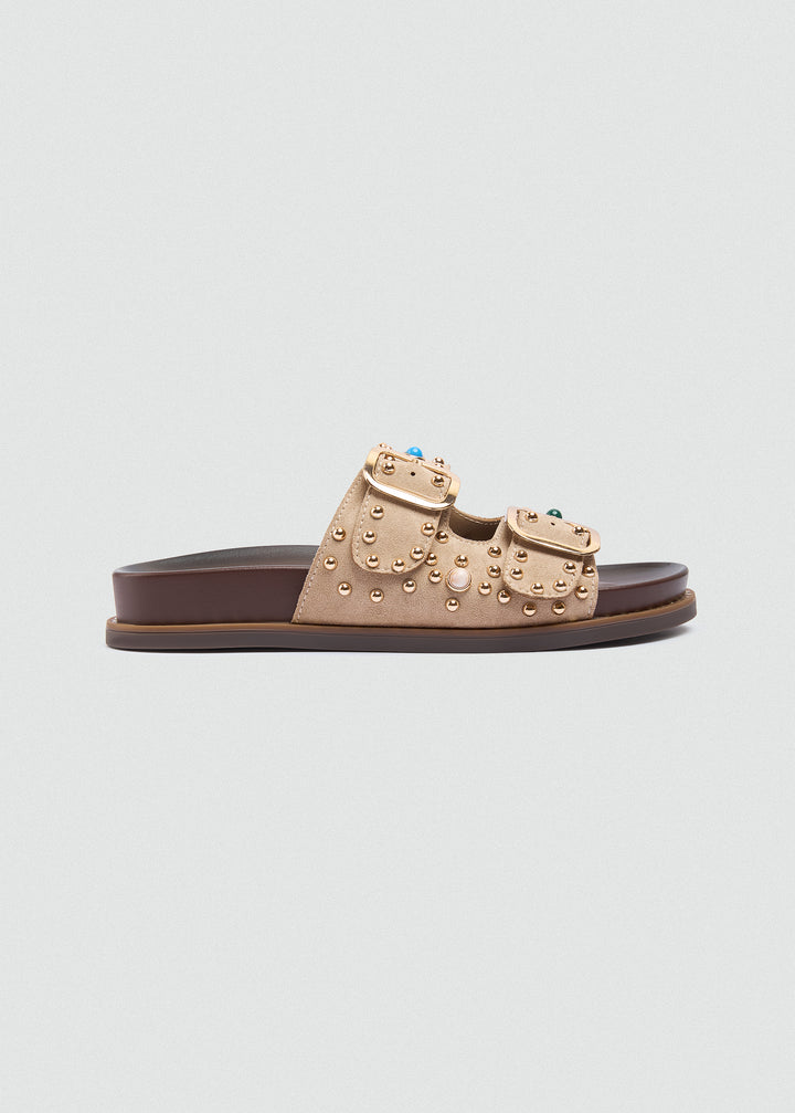 Studded Sandals - Beige