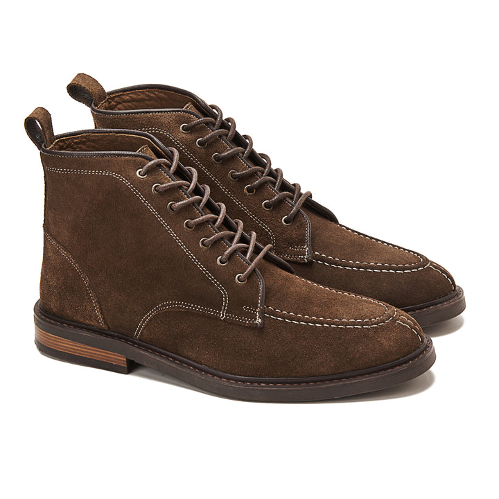 Moc Toe Suede Lace Up Genuine Leather Half Boots - Brown