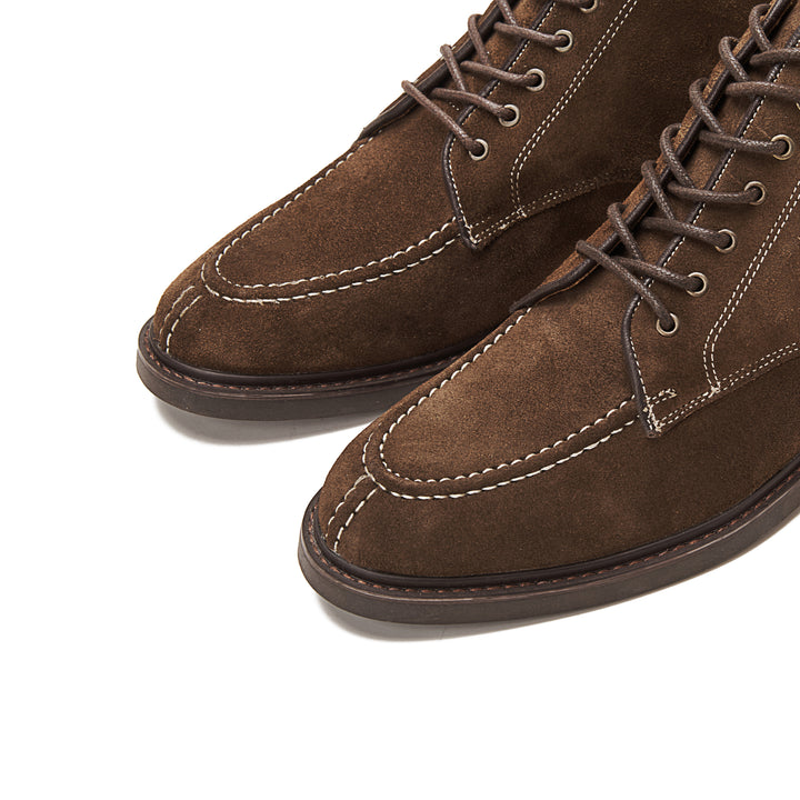Moc Toe Suede Lace Up Genuine Leather Half Boots | Brown