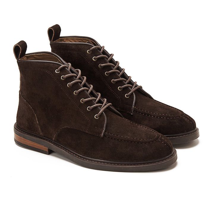 Moc Toe Suede Lace Up Genuine Leather Half Boots - Dark Brown