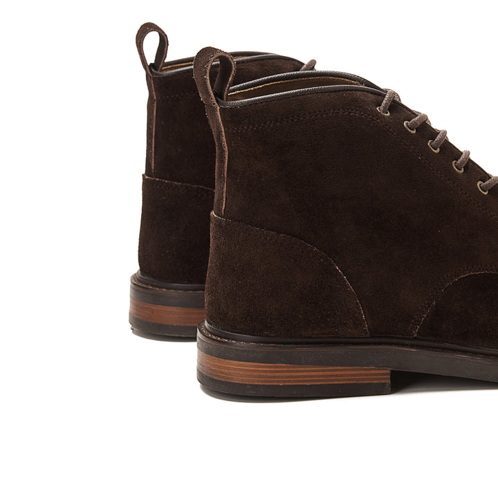 Moc Toe Suede Lace Up Genuine Leather Half Boots | Dark Brown