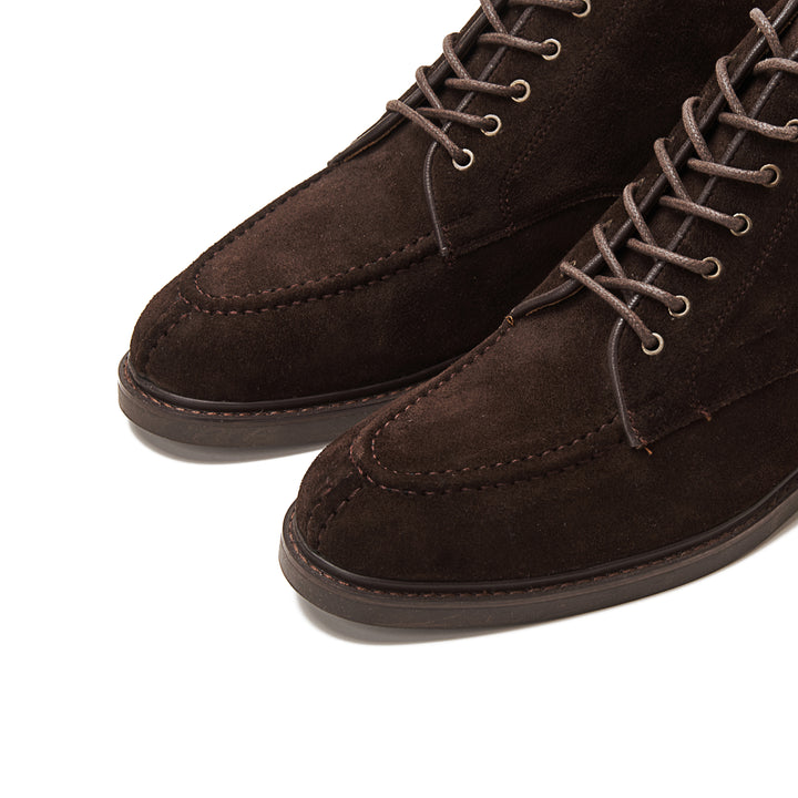 Moc Toe Suede Lace Up Genuine Leather Half Boots | Dark Brown