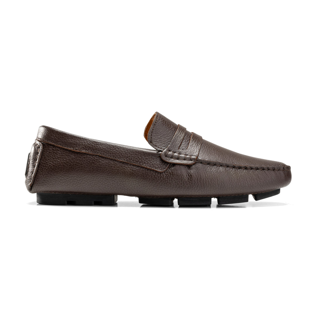 Moccasins | Tumbled calf leather rubber sole -Brown