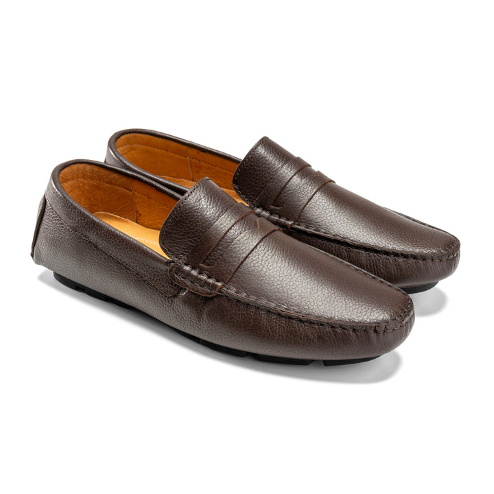 Moccasins | Tumbled calf leather rubber sole -Brown