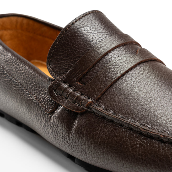 Moccasins | Tumbled calf leather rubber sole -Brown