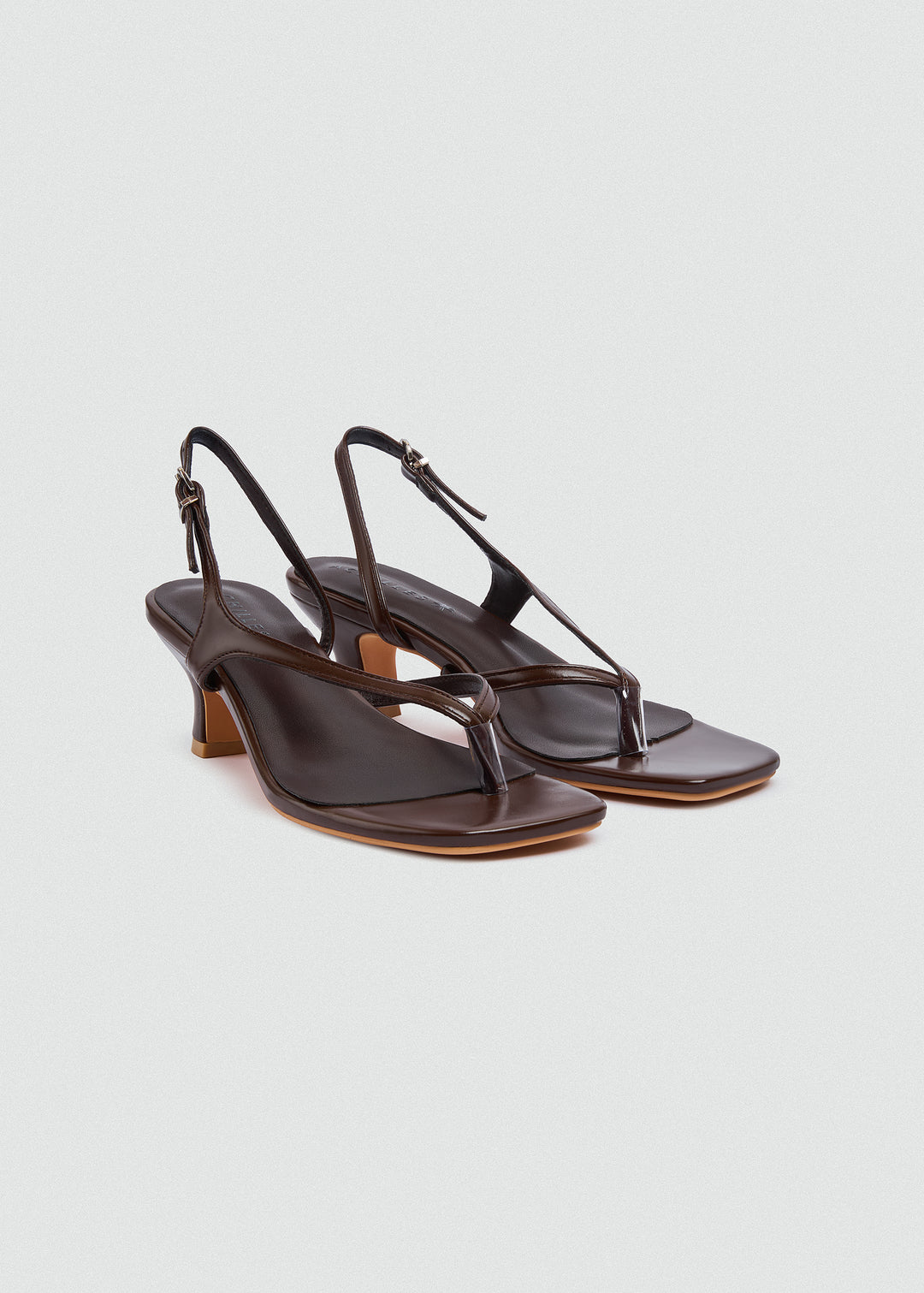 Strappy Thong Heel Sandals - Brown