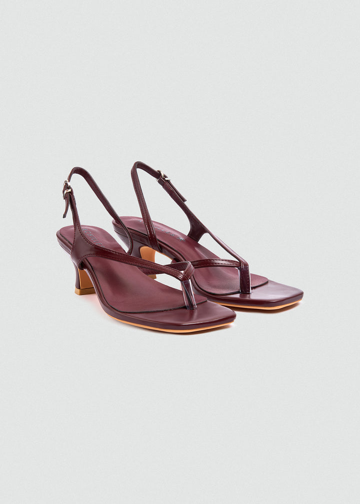 Strappy Thong Heel Sandals - Maroon