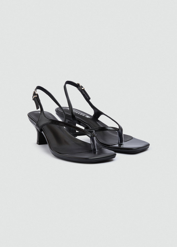 Strappy Thong Heel Sandals - Black