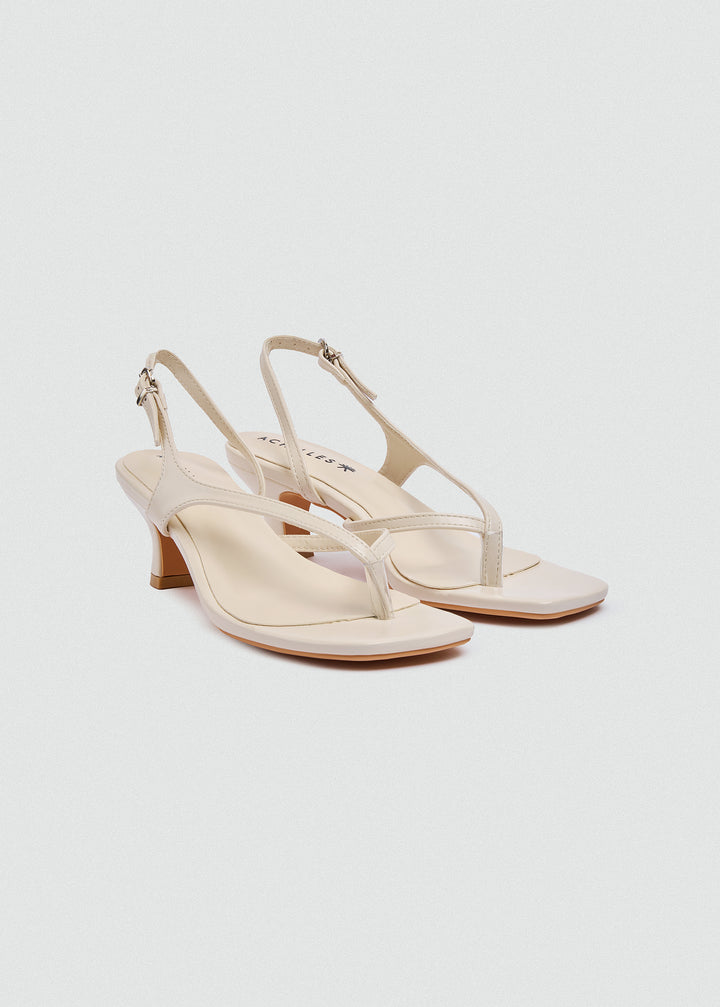 Strappy Thong Heel Sandals - Beige