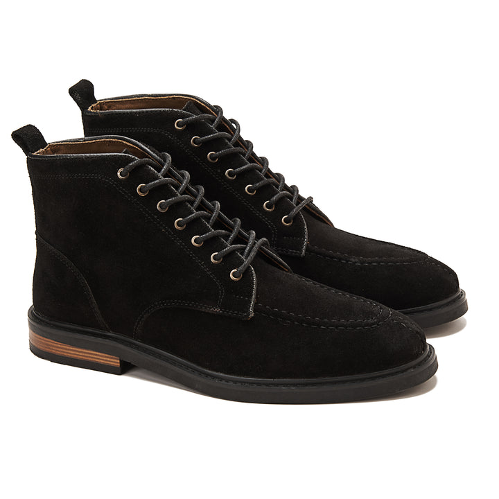Moc Toe Suede Lace Up Genuine Leather Half Boots - Black