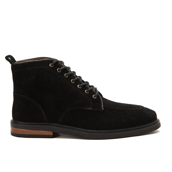 Moc Toe Suede Lace Up Genuine Leather Half Boots - Black