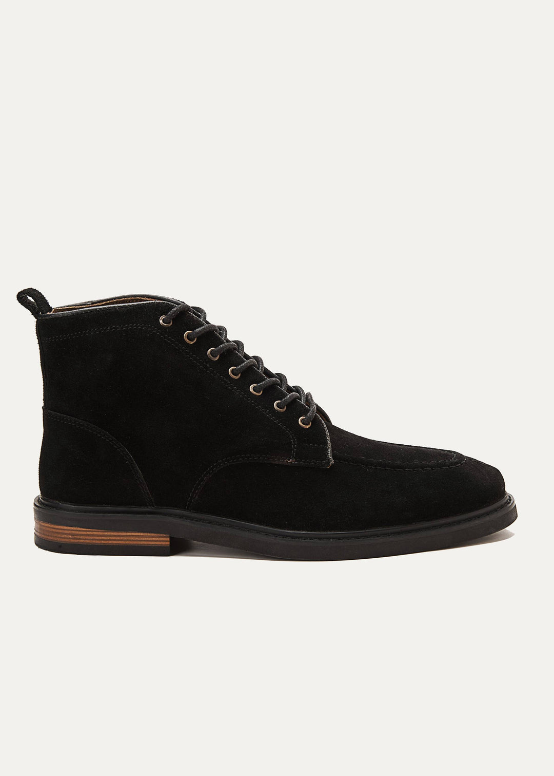 Moc Toe Suede Lace Up Genuine Leather Half Boots - Black