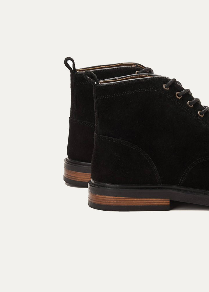Moc Toe Suede Lace Up Genuine Leather Half Boots - Black