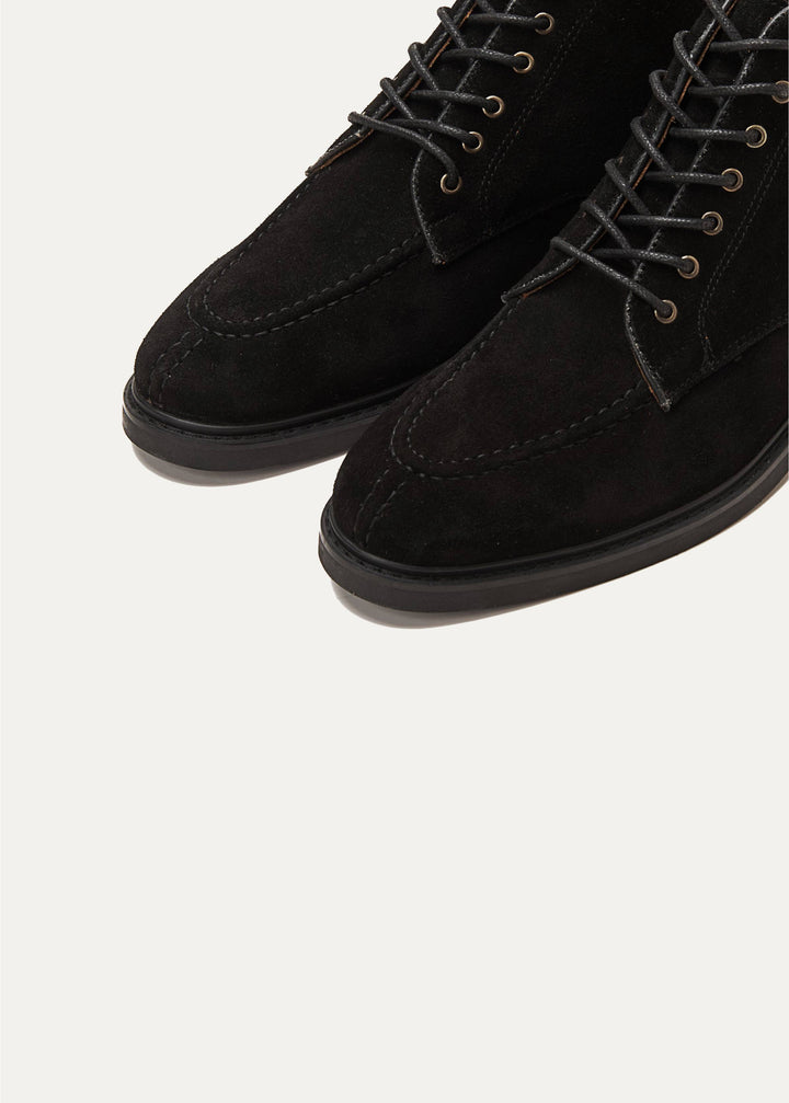 Moc Toe Suede Lace Up Genuine Leather Half Boots - Black
