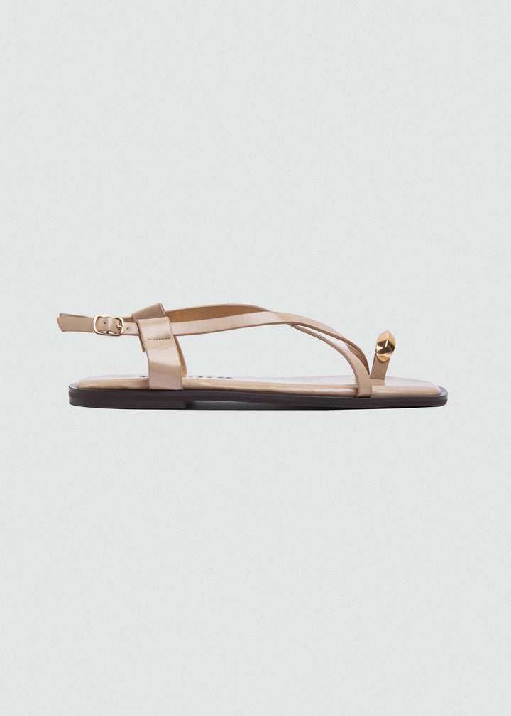 Thong Flat Sandals Gold Ring - Beige