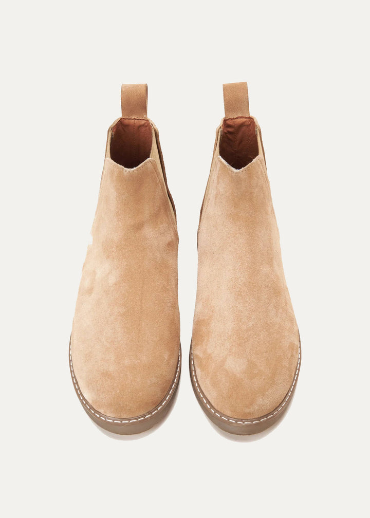 Plain Suede Chelsea Half Boot | Beige