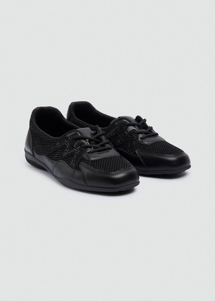 Mesh Rhinestone Sneakers - Black