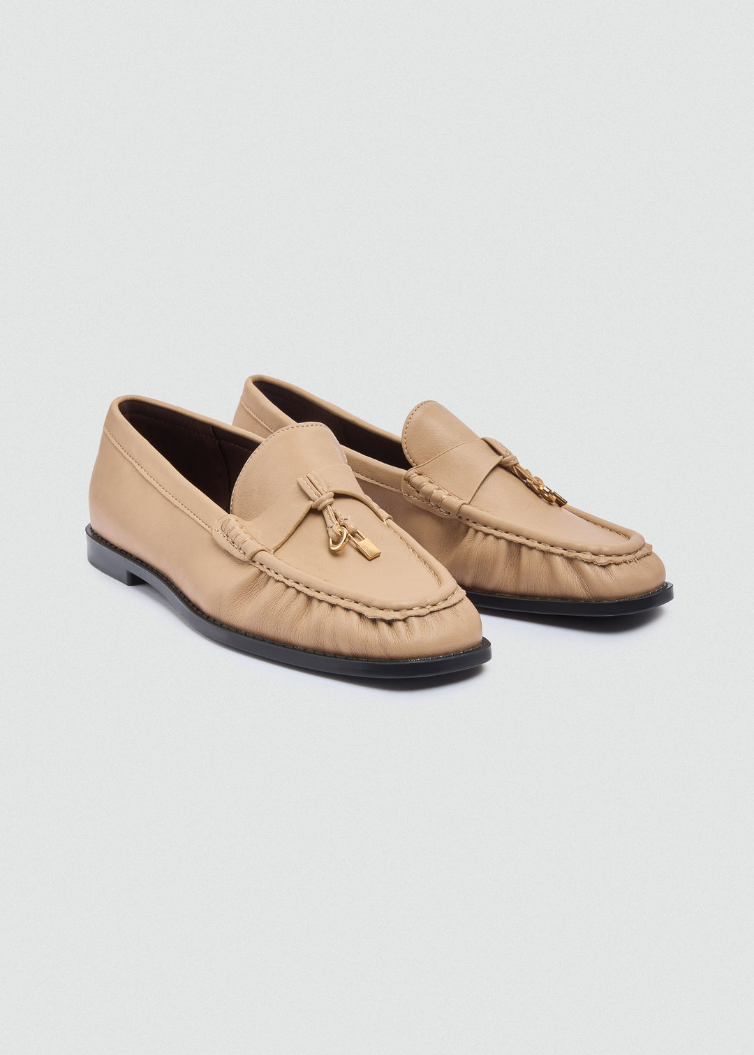 Leather Tassel Loafers - Beige