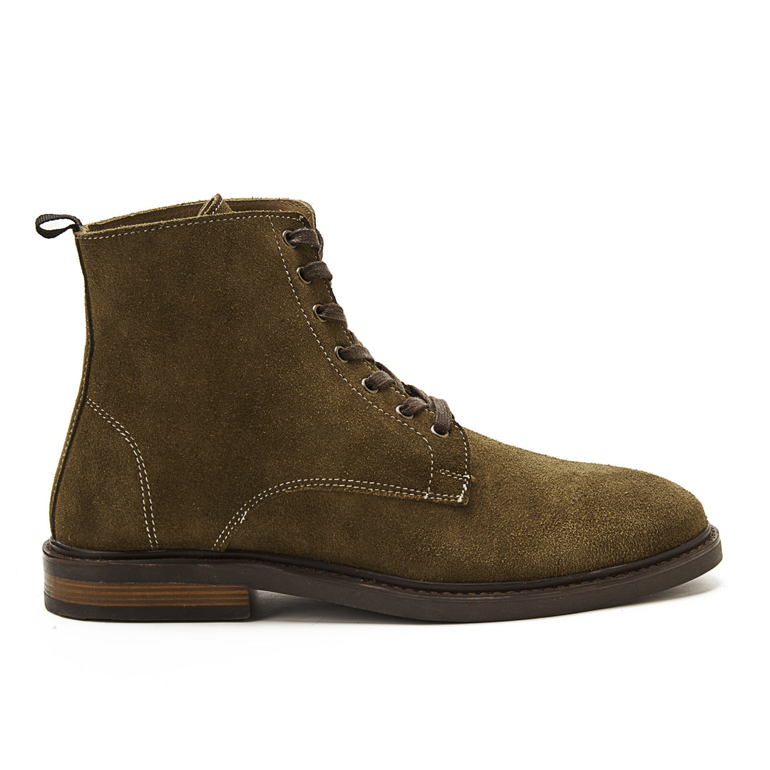 Suede Lace Up Genuine Leather Half Boots - Olive