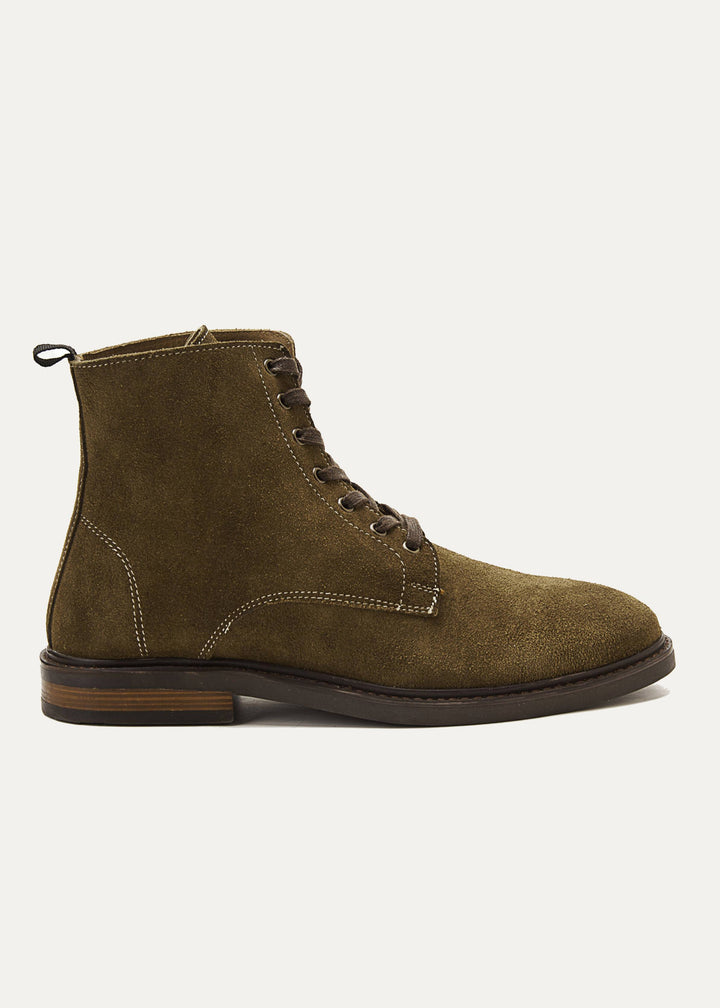 Suede Lace Up Genuine Leather Half Boots | Olive