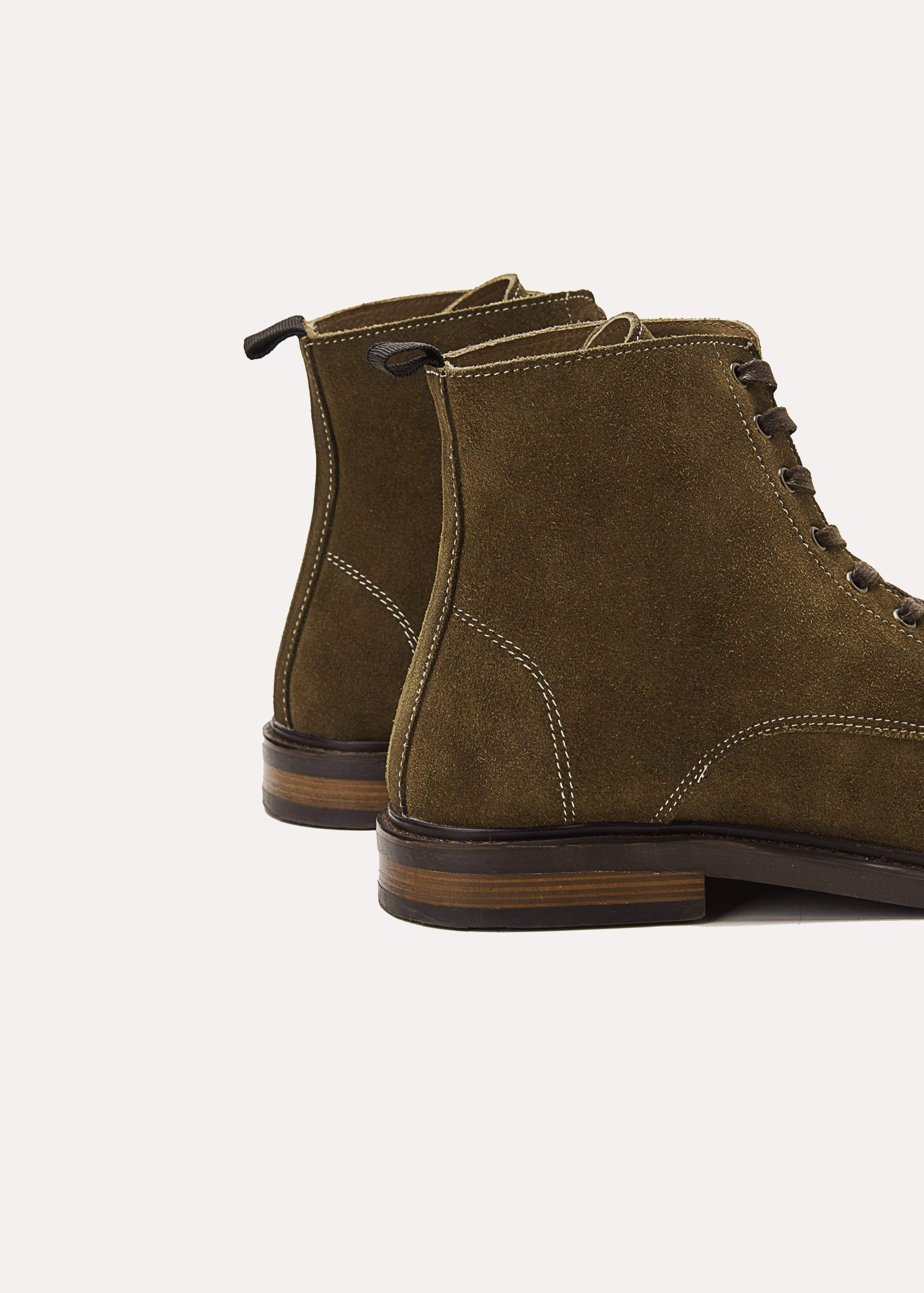 Suede Lace Up Genuine Leather Half Boots | Olive – Achilles Stores