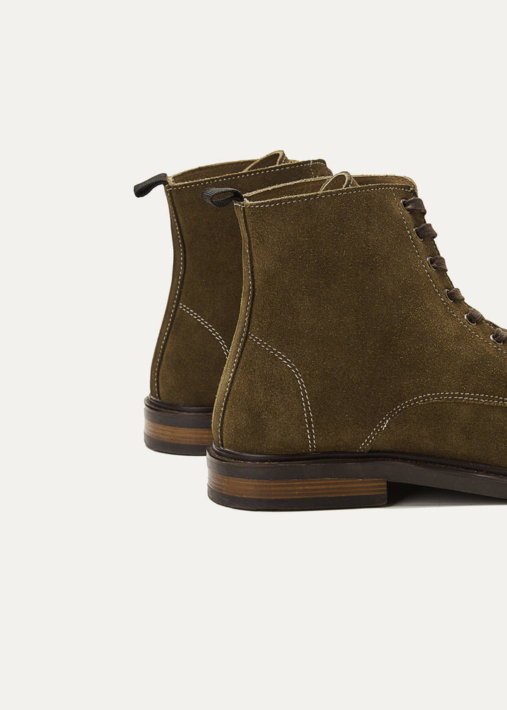 Suede Lace Up Genuine Leather Half Boots | Olive