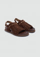 Suede Fringe Flat Sandals - Brown