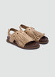 Suede Fringe Flat Sandals - Beige