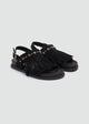 Suede Fringe Flat Sandals - Black