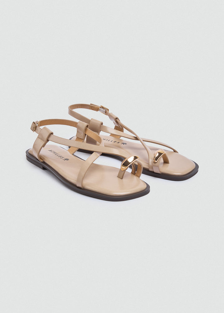 Thong Flat Sandals Gold Ring - Beige
